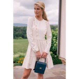 GAL MEETS GLAM COLLECTION Hayley Ruffle Detail Long Sleeve Dress In Cream white